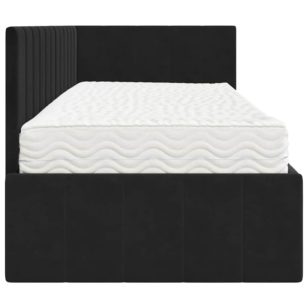 vidaXL Κρεβάτι γωνίας με στρώμα με στρώμα 2 pcs Μαύρο Βελούδο