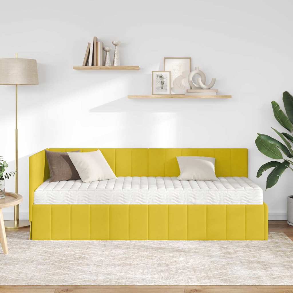 vidaXL Κρεβάτι γωνίας με στρώμα με κεφαλάρι 2 pcs Κίτρινο Βελούδο