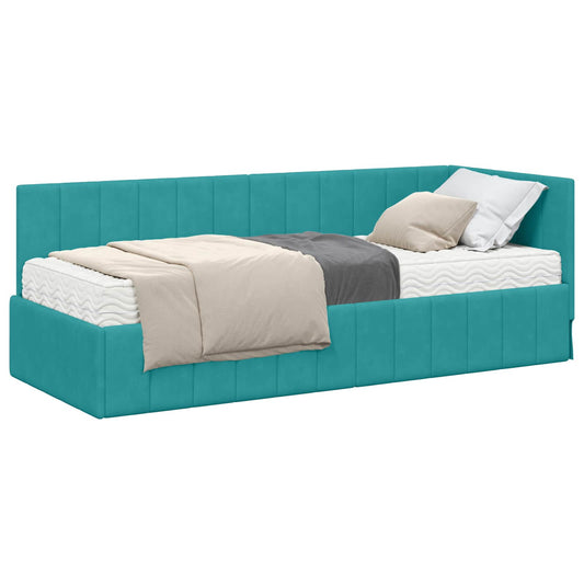 vidaXL Κρεβάτι γωνίας με στρώμα με κεφαλάρι 2 pcs Τιρκουάζ Βελούδο