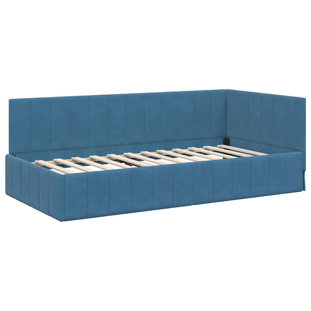 vidaXL Κρεβάτι γωνίας με στρώμα με κεφαλάρι 2 pcs Μπλε Βελούδο