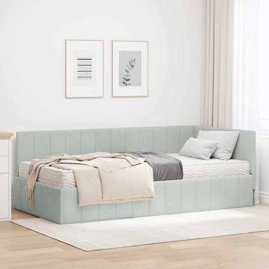 vidaXL Κρεβάτι γωνίας με στρώμα με κεφαλάρι 2 pcs Ανοιχτό γκρι Βελούδο