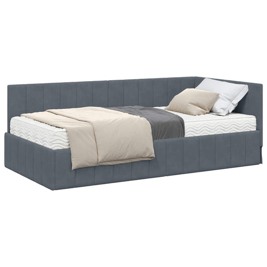 vidaXL Κρεβάτι γωνίας με στρώμα με κεφαλάρι 2 pcs Γκρι Βελούδο