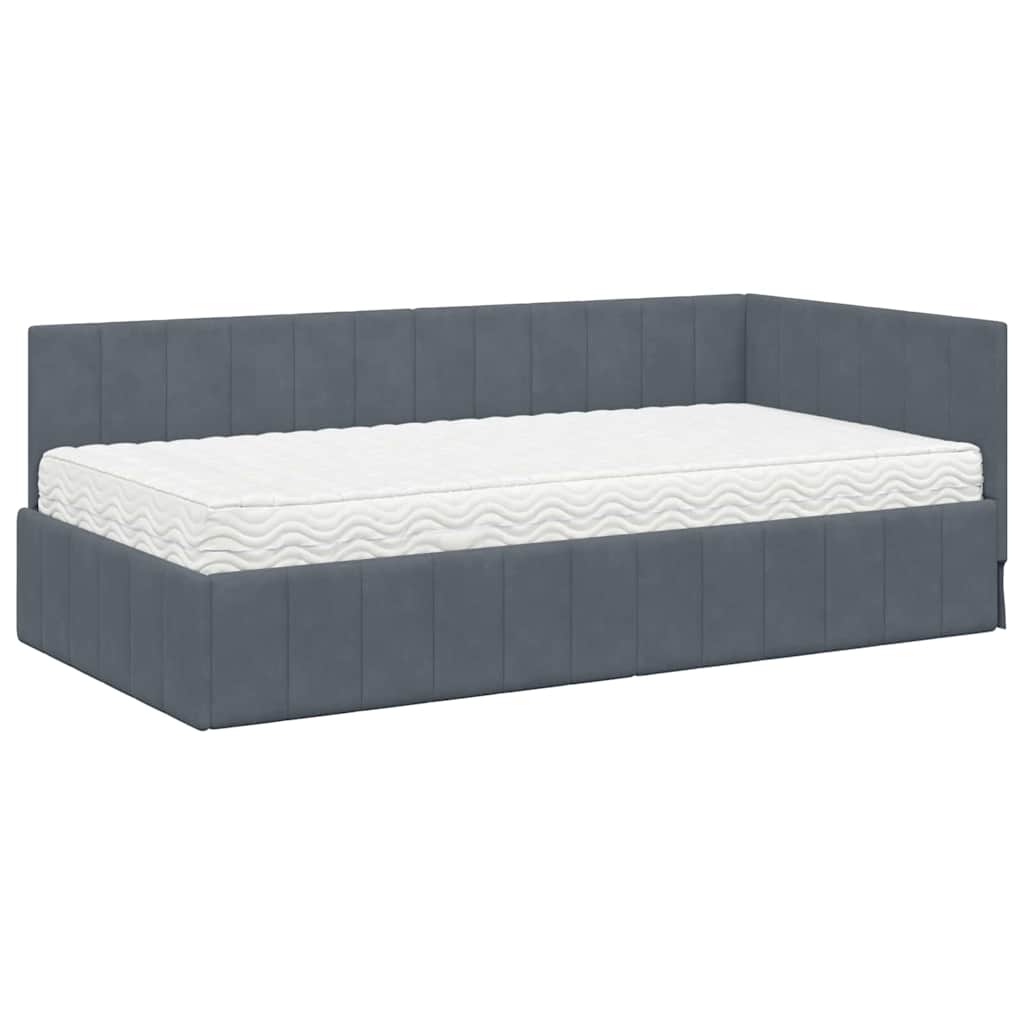 vidaXL Κρεβάτι γωνίας με στρώμα με κεφαλάρι 2 pcs Γκρι Βελούδο