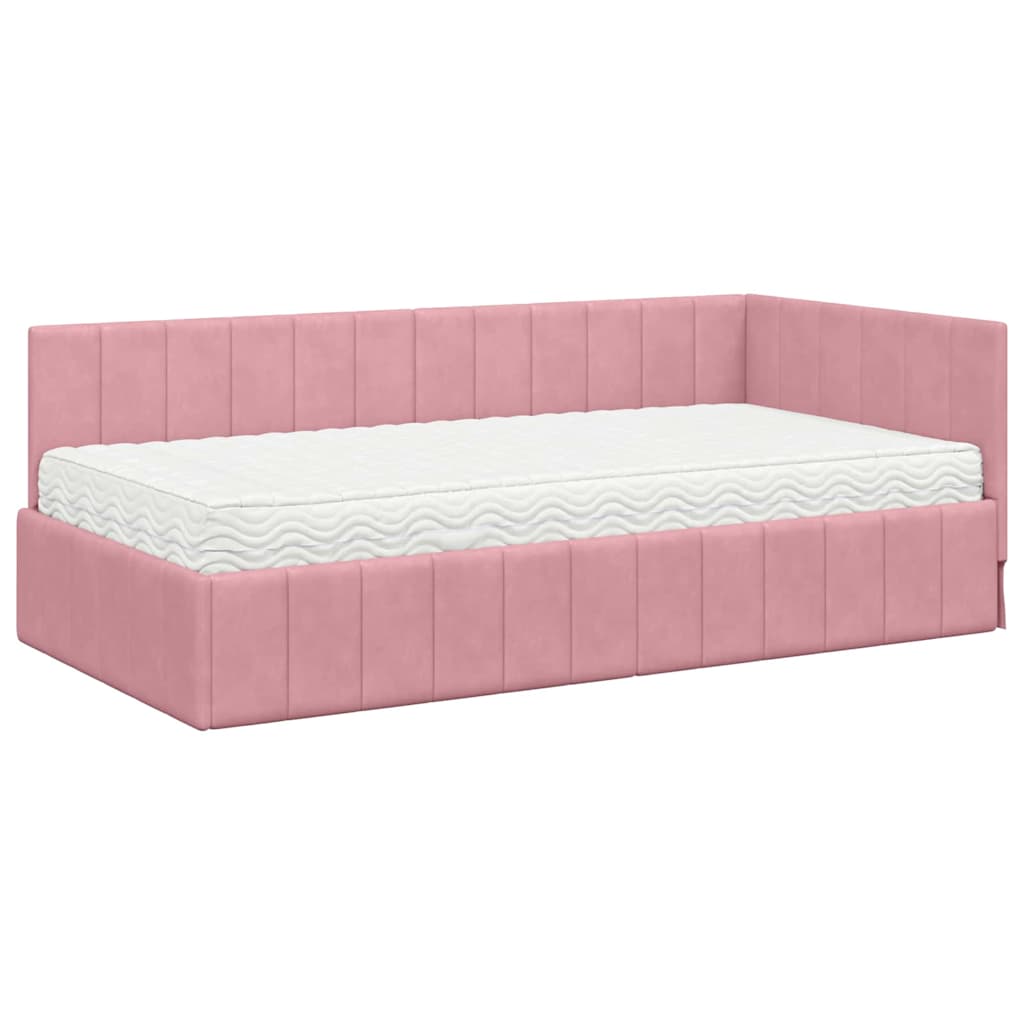 vidaXL Κρεβάτι γωνίας με στρώμα με κεφαλάρι 2 pcs Γκρι Βελούδο