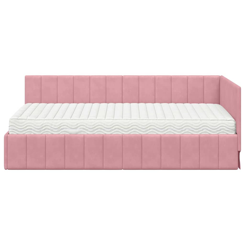 vidaXL Κρεβάτι γωνίας με στρώμα με κεφαλάρι 2 pcs Γκρι Βελούδο