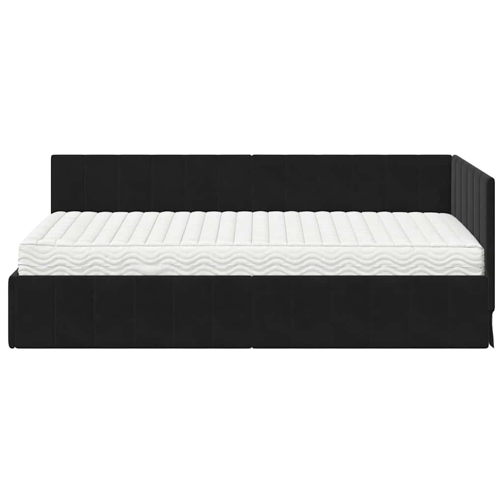 vidaXL Κρεβάτι γωνίας με στρώμα με κεφαλάρι 2 pcs Μαύρο Βελούδο
