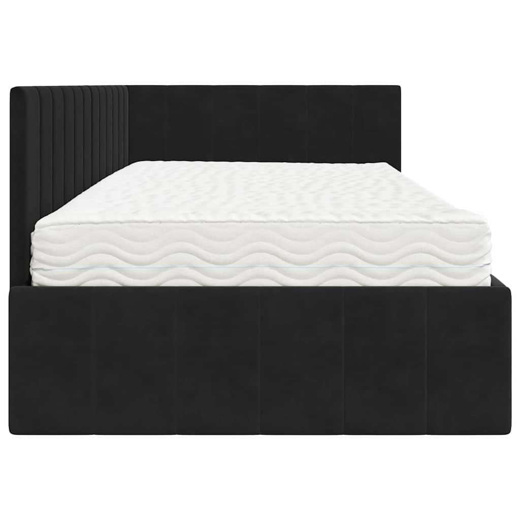 vidaXL Κρεβάτι γωνίας με στρώμα με κεφαλάρι 2 pcs Μαύρο Βελούδο