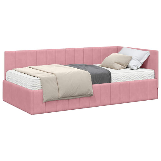 vidaXL Κρεβάτι γωνίας με στρώμα 2 τμχ. Ροζ 90 x 200 cm Βελούδο