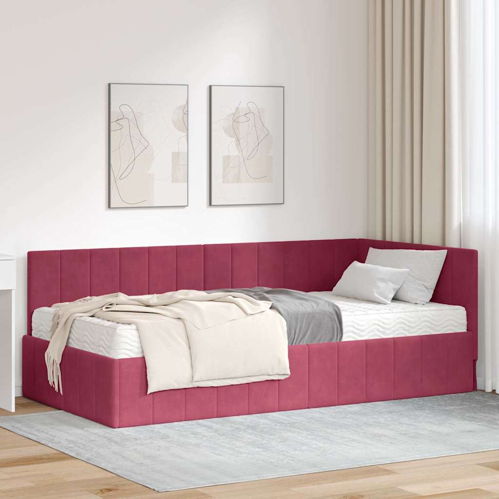 vidaXL Κρεβάτι γωνίας με στρώμα με στρώμα 2 pcs Πράσινο Βελούδο