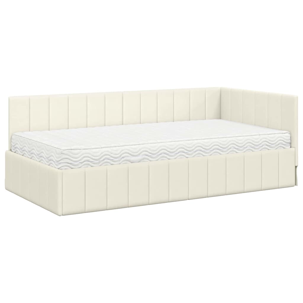 vidaXL Κρεβάτι γωνίας με στρώμα με κεφαλάρι 2 pcs Κρεμ Βελούδο
