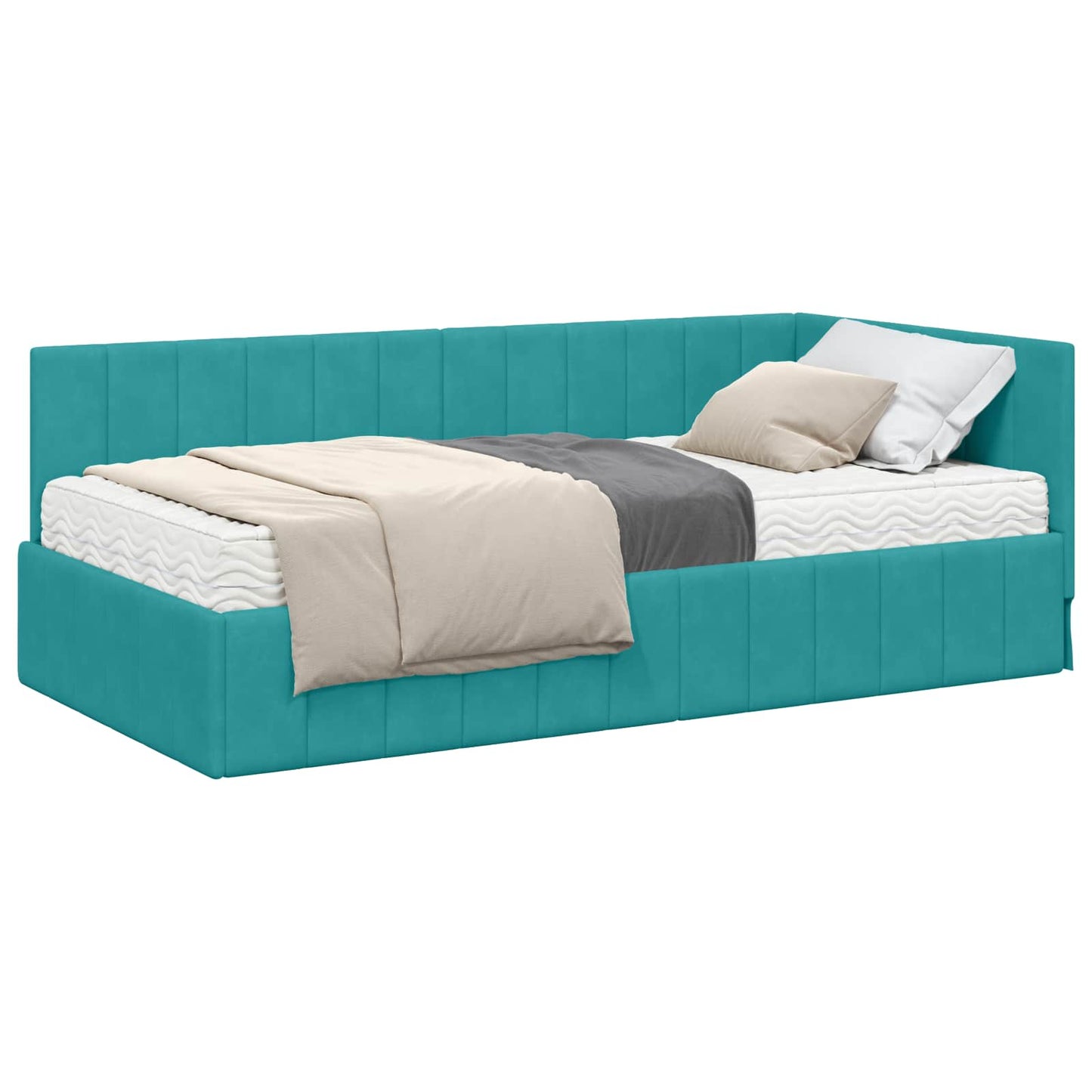 vidaXL Κρεβάτι γωνίας με στρώμα με κεφαλάρι 2 pcs Τιρκουάζ Βελούδο