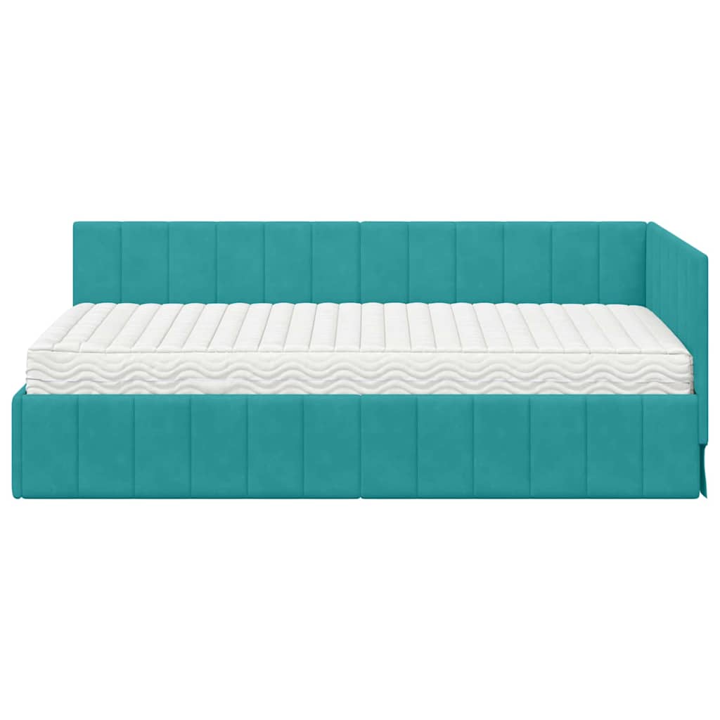 vidaXL Κρεβάτι γωνίας με στρώμα με κεφαλάρι 2 pcs Τιρκουάζ Βελούδο