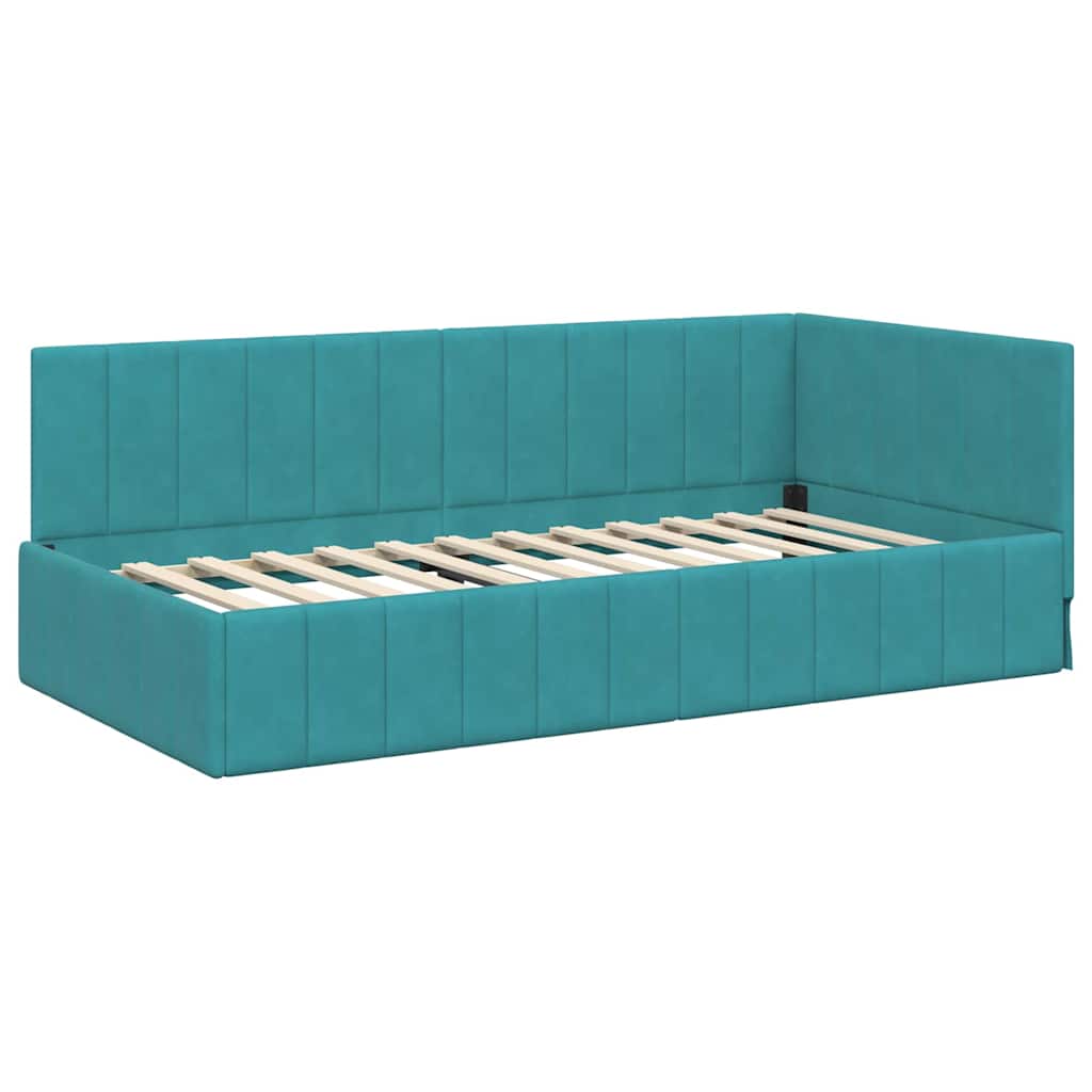 vidaXL Κρεβάτι γωνίας με στρώμα με κεφαλάρι 2 pcs Τιρκουάζ Βελούδο