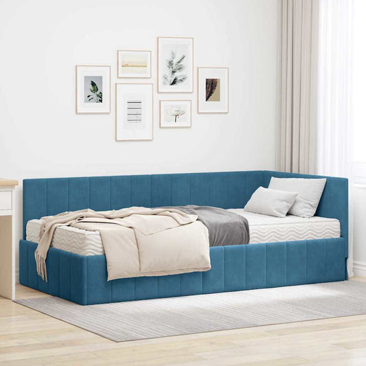 vidaXL Κρεβάτι γωνίας με στρώμα 2 τμχ. Μπλε 100 x 200 cm Βελούδο
