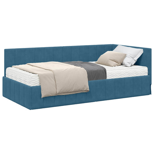 vidaXL Κρεβάτι γωνίας με στρώμα 2 τμχ. Μπλε 100 x 200 cm Βελούδο