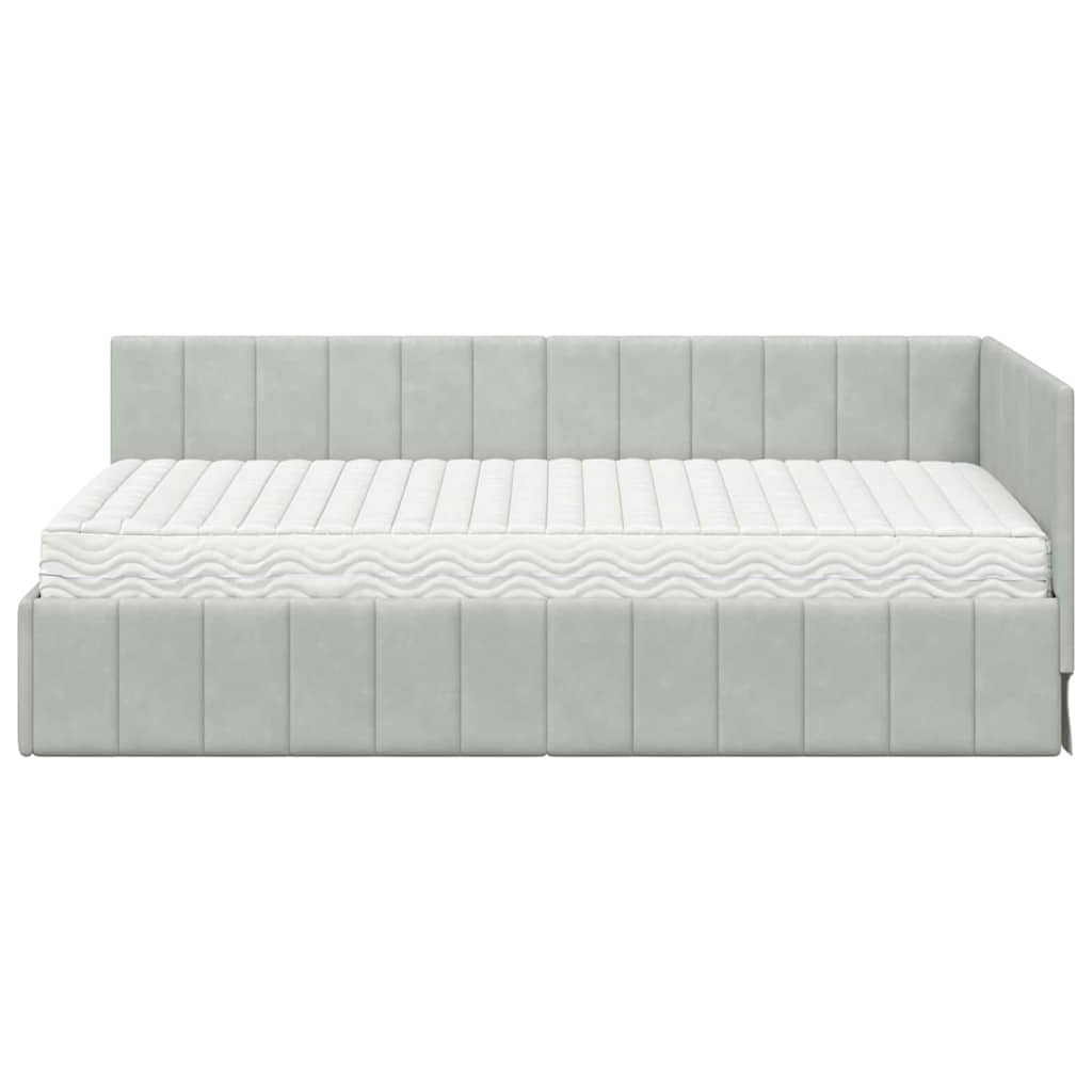 vidaXL Κρεβάτι γωνίας με στρώμα με κεφαλάρι 2 pcs Ανοιχτό γκρι Βελούδο