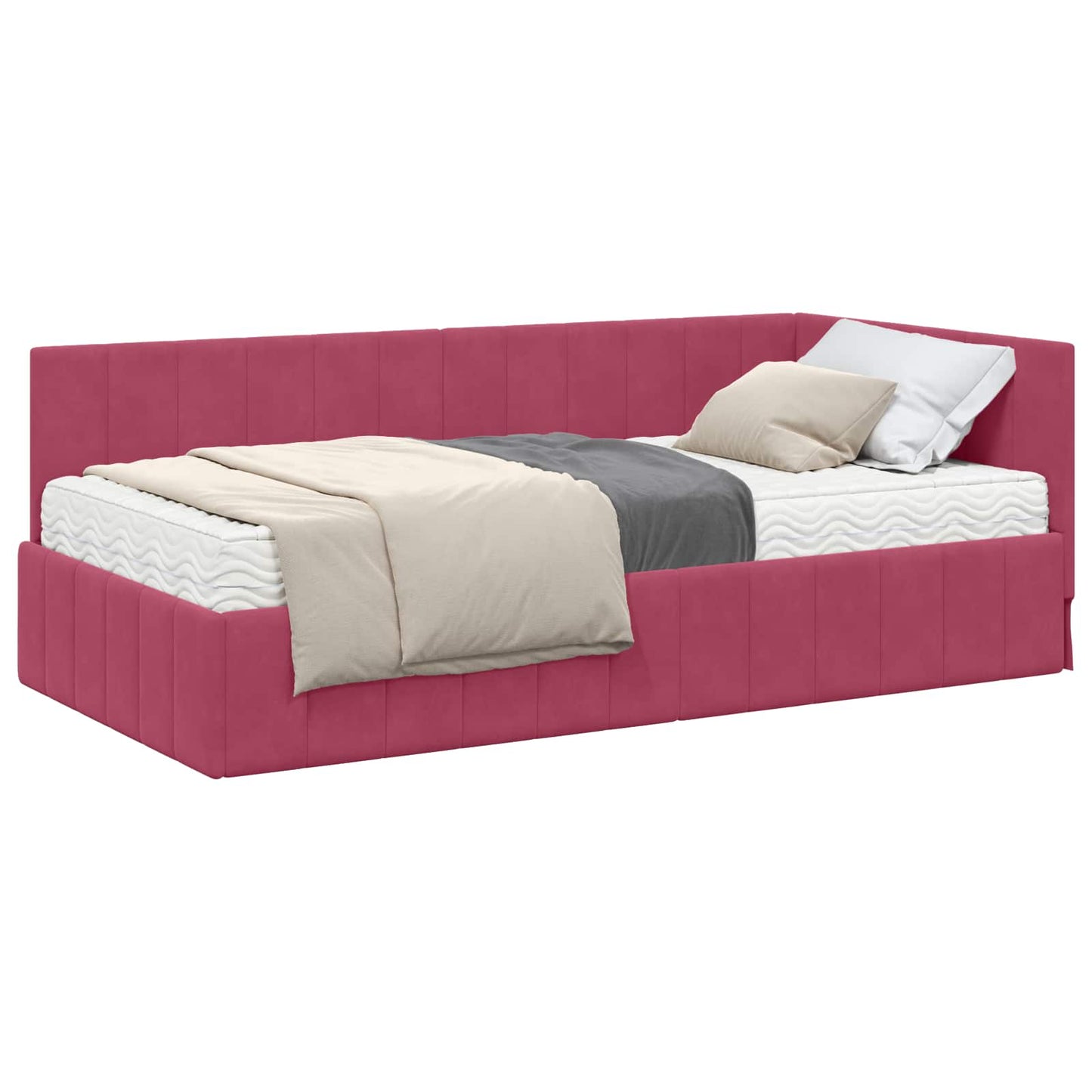 vidaXL Κρεβάτι γωνίας με στρώμα με κεφαλάρι 2 pcs Πράσινο Βελούδο