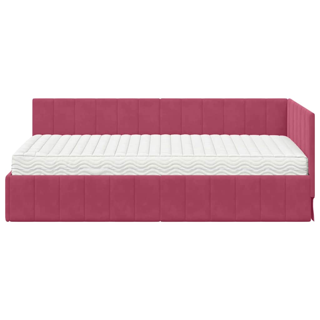 vidaXL Κρεβάτι γωνίας με στρώμα με κεφαλάρι 2 pcs Πράσινο Βελούδο