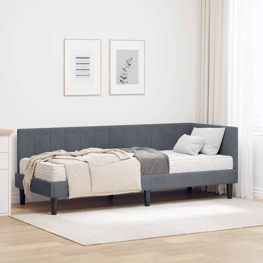 vidaXL Κρεβάτι γωνίας με στρώμα με στρώμα 2 pcs Γκρι Βελούδο