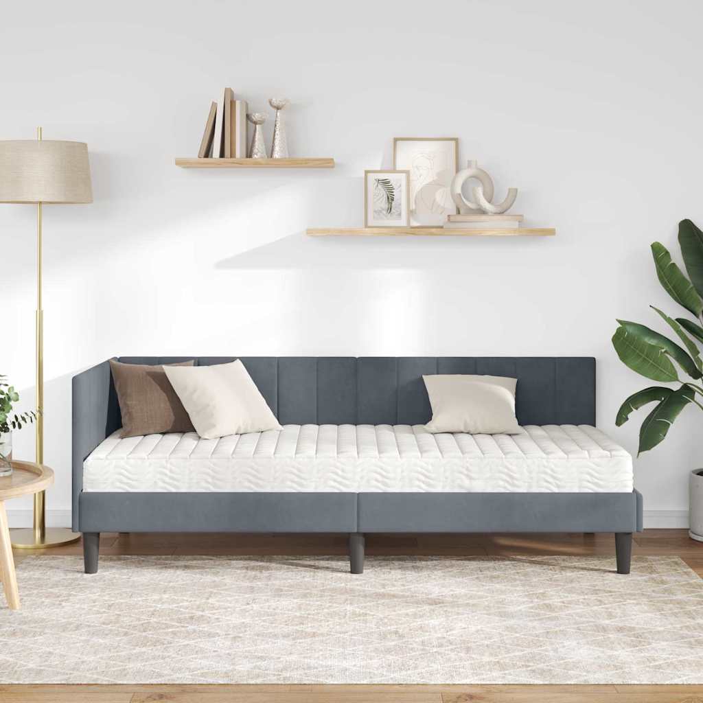 vidaXL Κρεβάτι γωνίας με στρώμα με στρώμα 2 pcs Γκρι Βελούδο