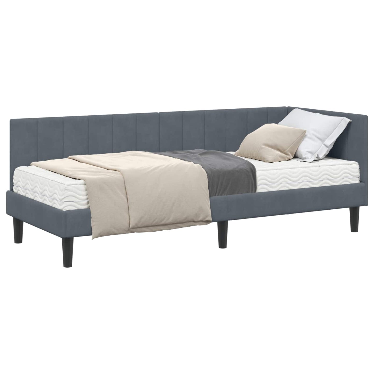 vidaXL Κρεβάτι γωνίας με στρώμα με στρώμα 2 pcs Γκρι Βελούδο