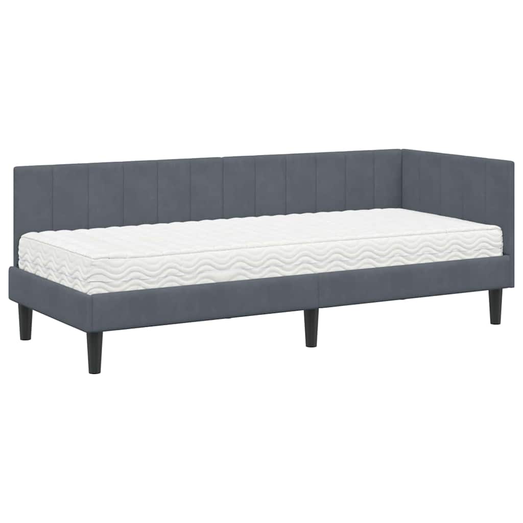 vidaXL Κρεβάτι γωνίας με στρώμα με στρώμα 2 pcs Γκρι Βελούδο