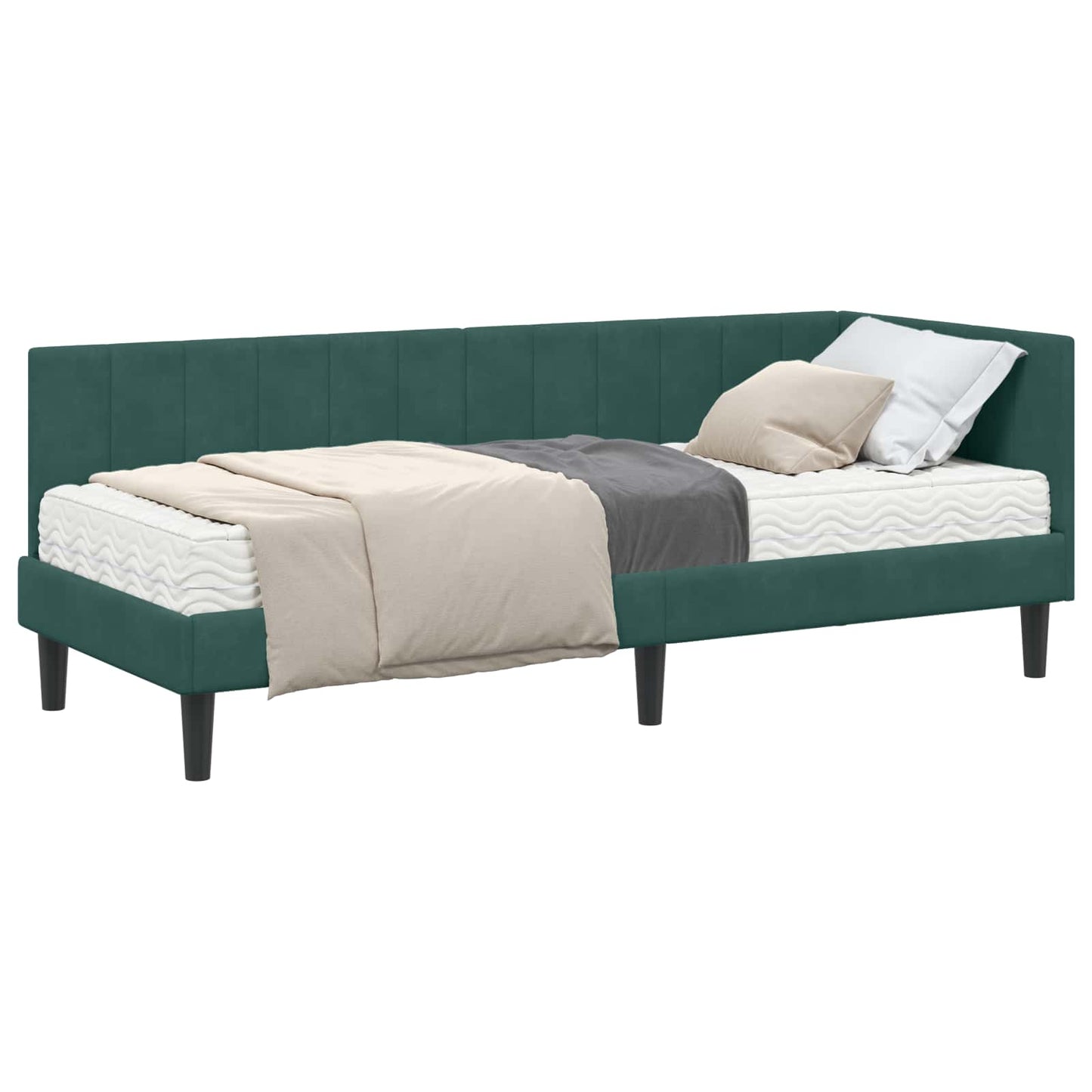 vidaXL Κρεβάτι γωνίας με στρώμα με κεφαλάρι 2 pcs Πράσινο Βελούδο