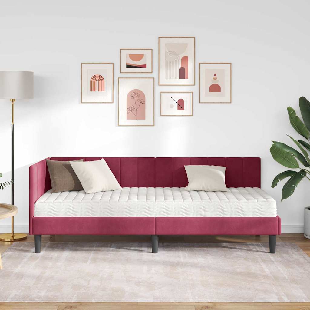 vidaXL Κρεβάτι γωνίας με στρώμα με κεφαλάρι 2 pcs Πράσινο Βελούδο