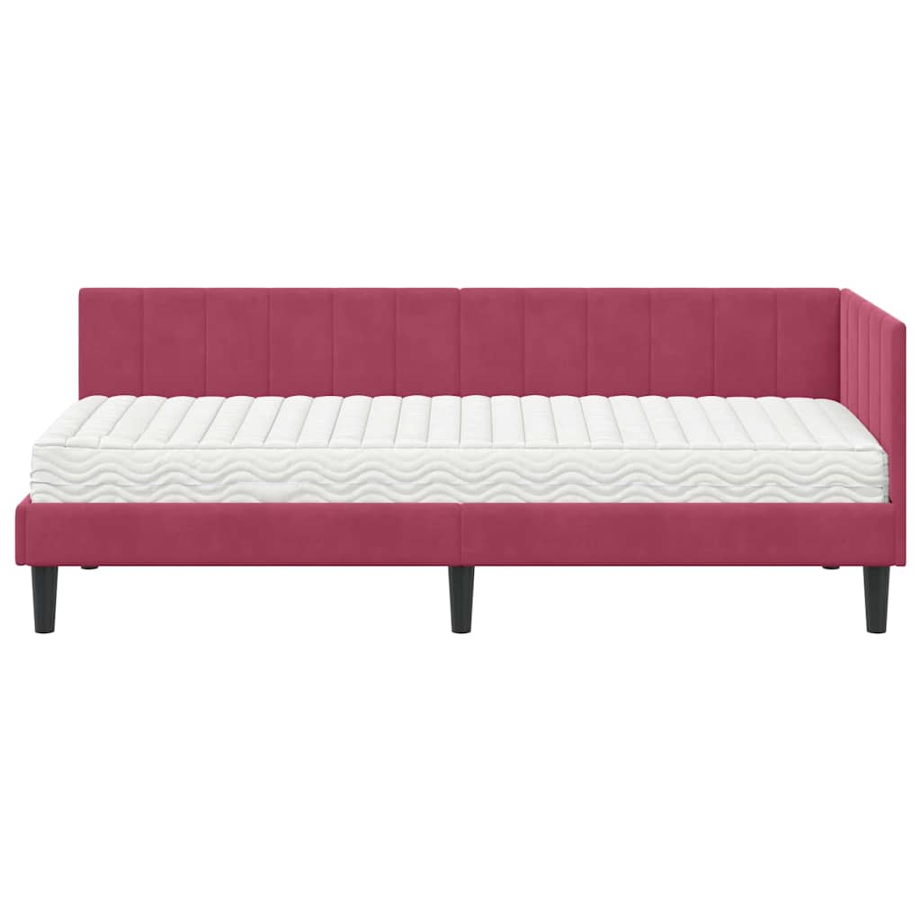 vidaXL Κρεβάτι γωνίας με στρώμα με κεφαλάρι 2 pcs Πράσινο Βελούδο