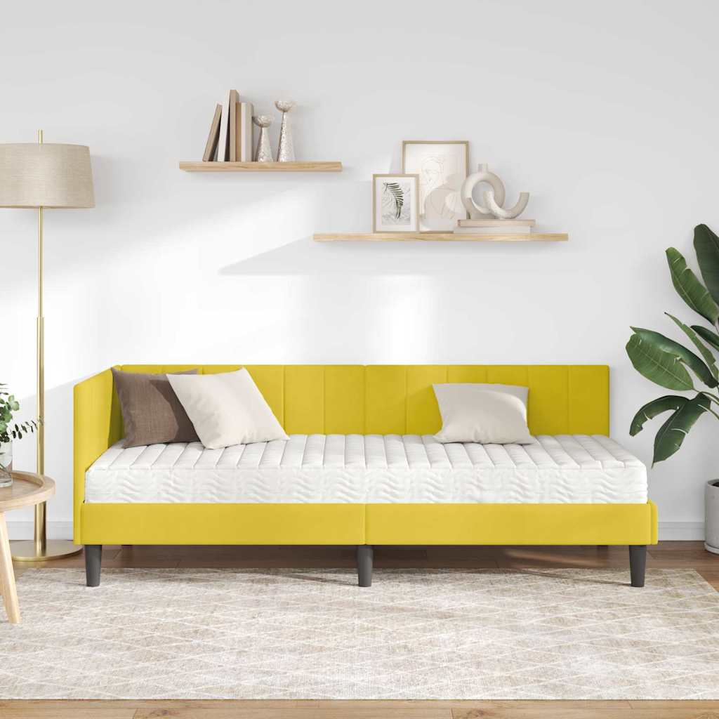 vidaXL Κρεβάτι γωνίας με στρώμα με κεφαλάρι 2 pcs Κίτρινο Βελούδο