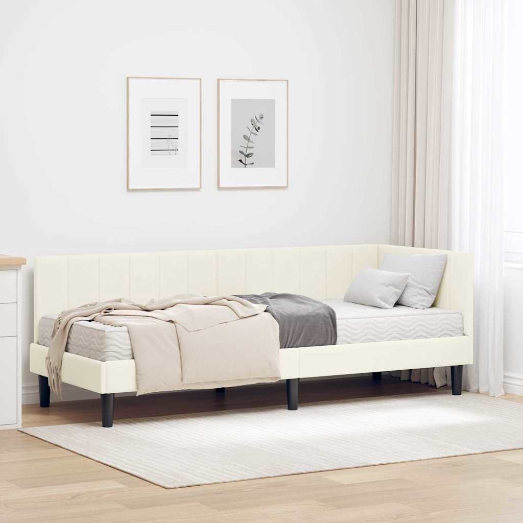 vidaXL Κρεβάτι γωνίας με στρώμα με κεφαλάρι 2 pcs Κρεμ Βελούδο