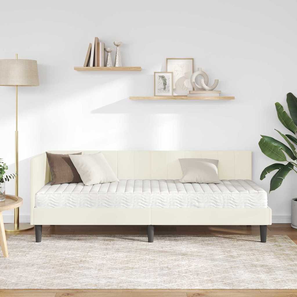vidaXL Κρεβάτι γωνίας με στρώμα με κεφαλάρι 2 pcs Κρεμ Βελούδο