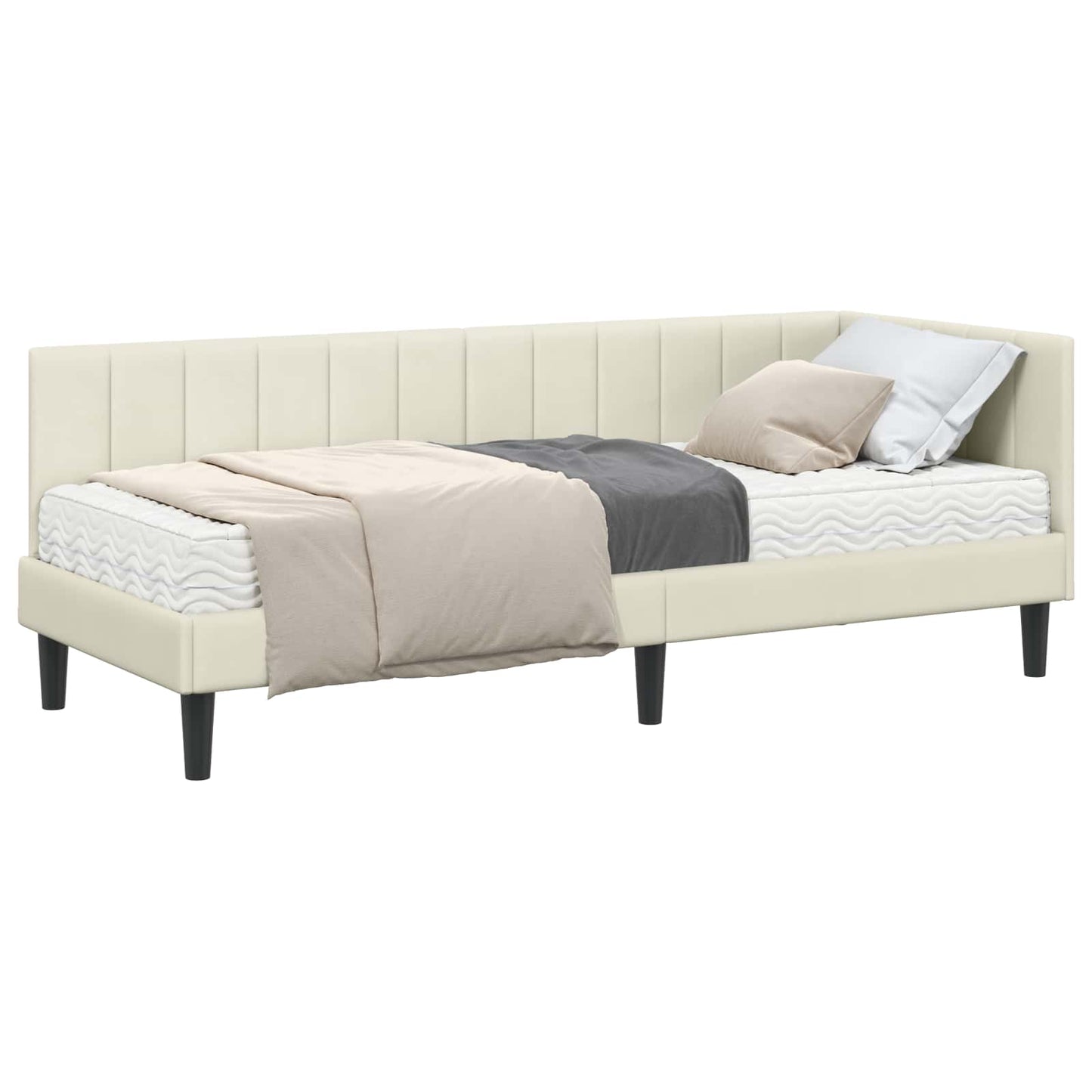 vidaXL Κρεβάτι γωνίας με στρώμα με κεφαλάρι 2 pcs Κρεμ Βελούδο