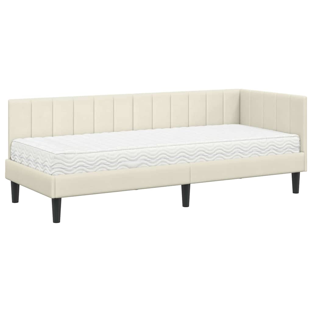 vidaXL Κρεβάτι γωνίας με στρώμα με κεφαλάρι 2 pcs Κρεμ Βελούδο