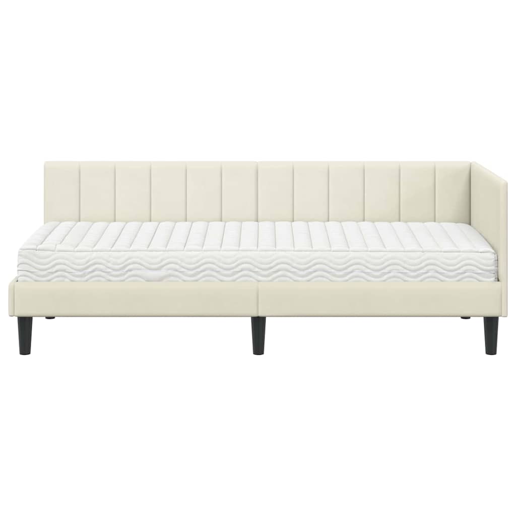 vidaXL Κρεβάτι γωνίας με στρώμα με κεφαλάρι 2 pcs Κρεμ Βελούδο