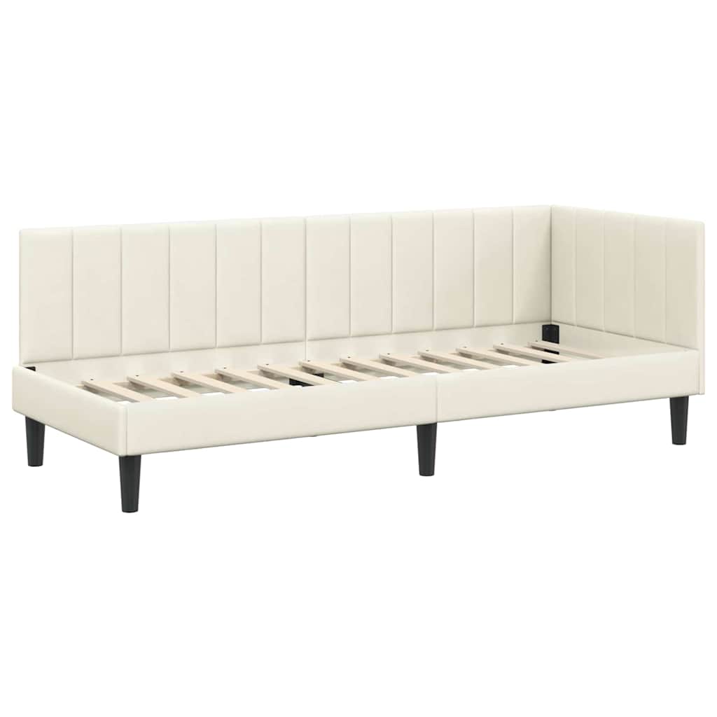 vidaXL Κρεβάτι γωνίας με στρώμα με κεφαλάρι 2 pcs Κρεμ Βελούδο