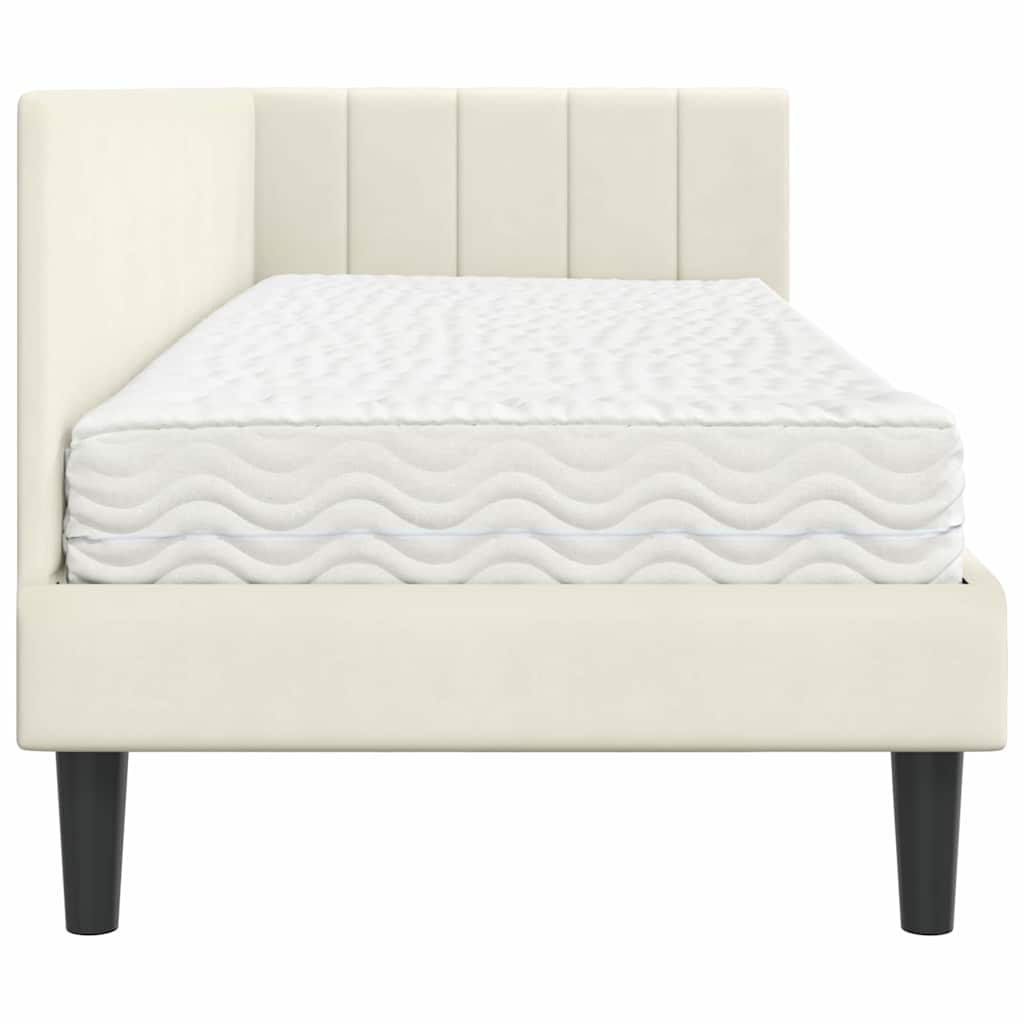 vidaXL Κρεβάτι γωνίας με στρώμα με κεφαλάρι 2 pcs Κρεμ Βελούδο