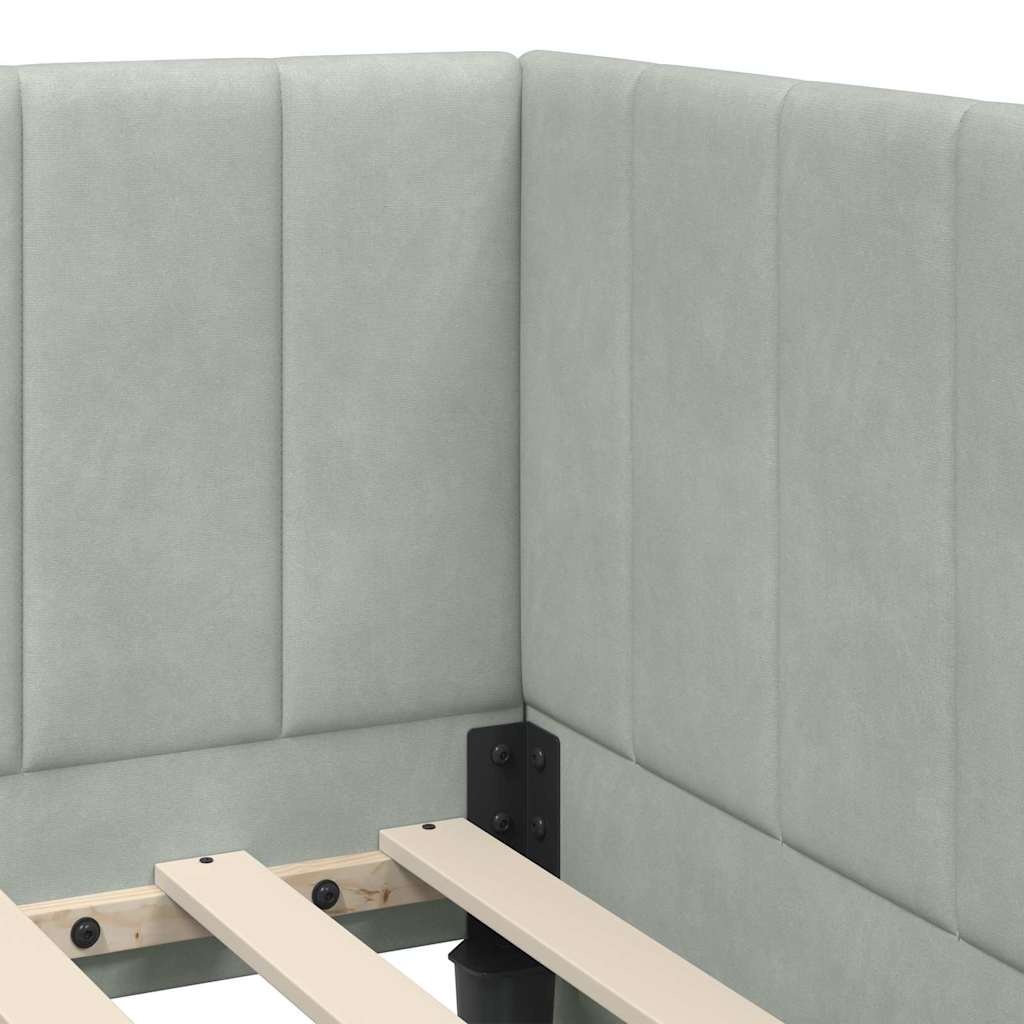 vidaXL Κρεβάτι γωνίας με στρώμα με κεφαλάρι 2 pcs Ανοιχτό γκρι Βελούδο