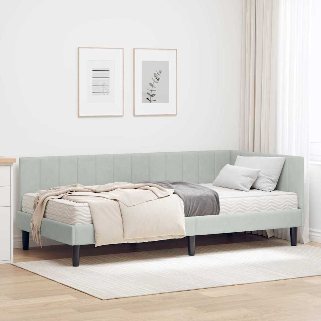 vidaXL Κρεβάτι γωνίας με στρώμα με κεφαλάρι 2 pcs Ανοιχτό γκρι Βελούδο