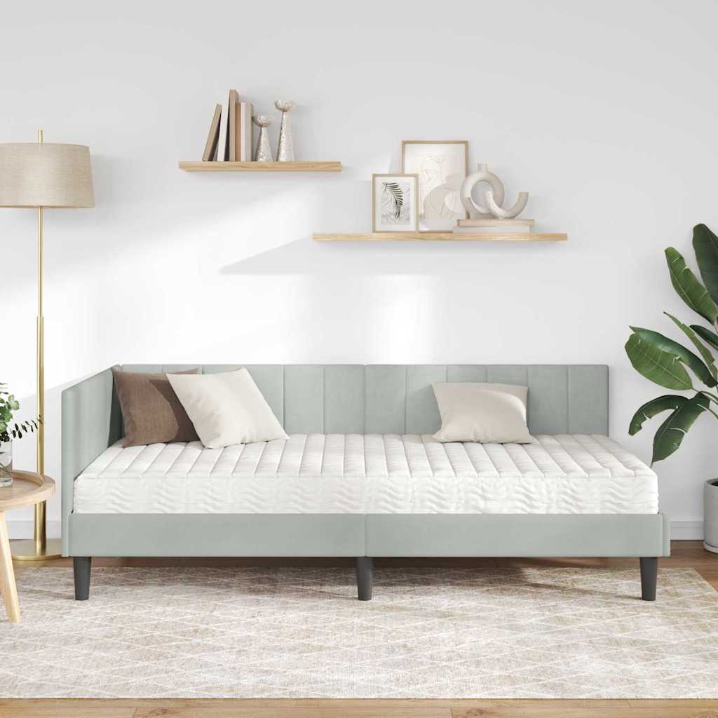 vidaXL Κρεβάτι γωνίας με στρώμα με κεφαλάρι 2 pcs Ανοιχτό γκρι Βελούδο