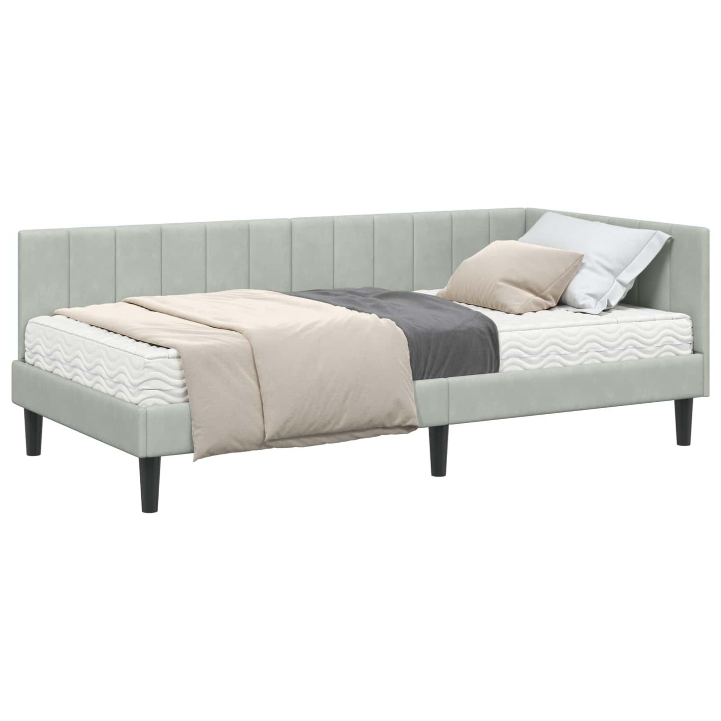 vidaXL Κρεβάτι γωνίας με στρώμα με κεφαλάρι 2 pcs Ανοιχτό γκρι Βελούδο