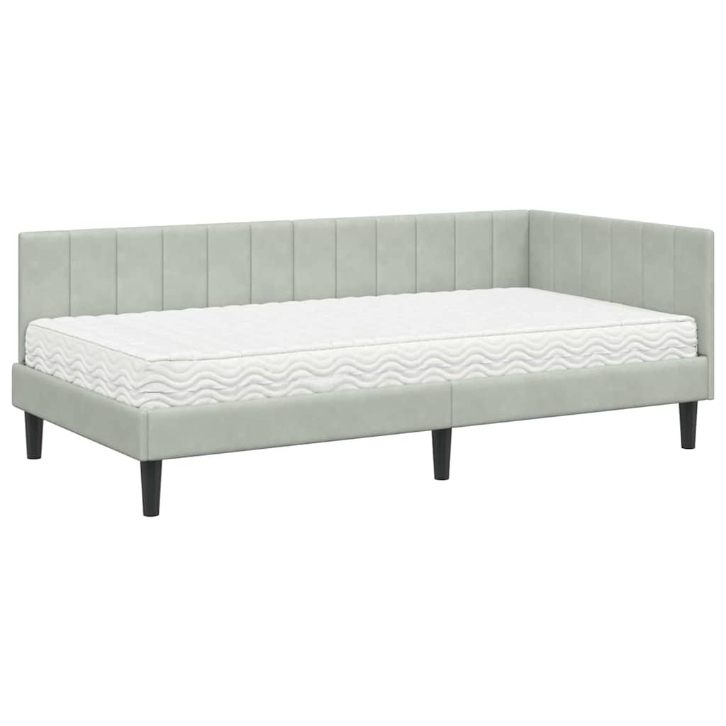 vidaXL Κρεβάτι γωνίας με στρώμα με κεφαλάρι 2 pcs Ανοιχτό γκρι Βελούδο