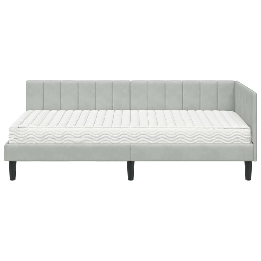 vidaXL Κρεβάτι γωνίας με στρώμα με κεφαλάρι 2 pcs Ανοιχτό γκρι Βελούδο