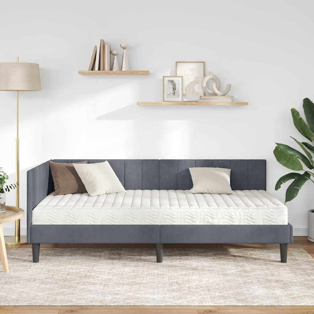 vidaXL Κρεβάτι γωνίας με στρώμα με στρώμα 2 pcs Γκρι Βελούδο