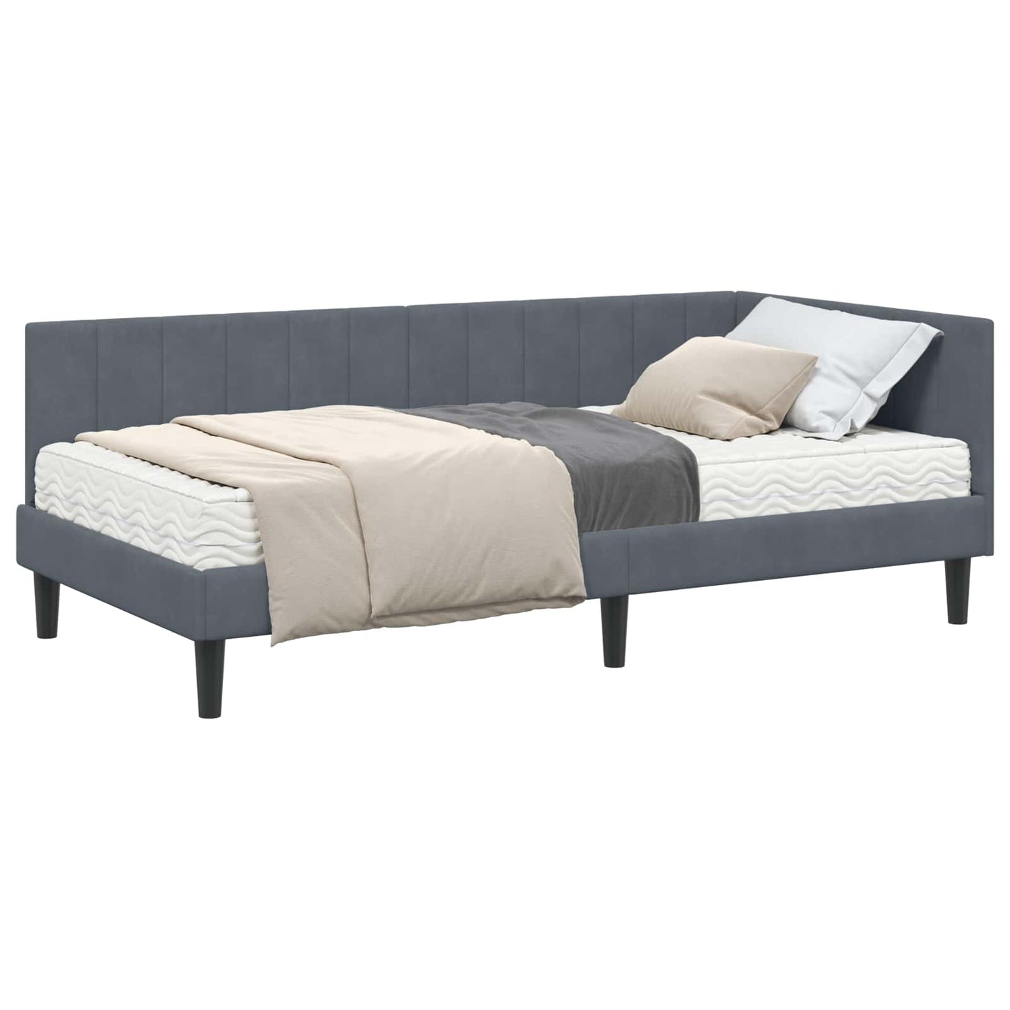 vidaXL Κρεβάτι γωνίας με στρώμα με στρώμα 2 pcs Γκρι Βελούδο