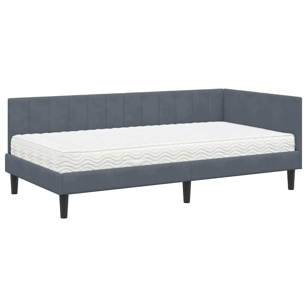 vidaXL Κρεβάτι γωνίας με στρώμα με στρώμα 2 pcs Γκρι Βελούδο