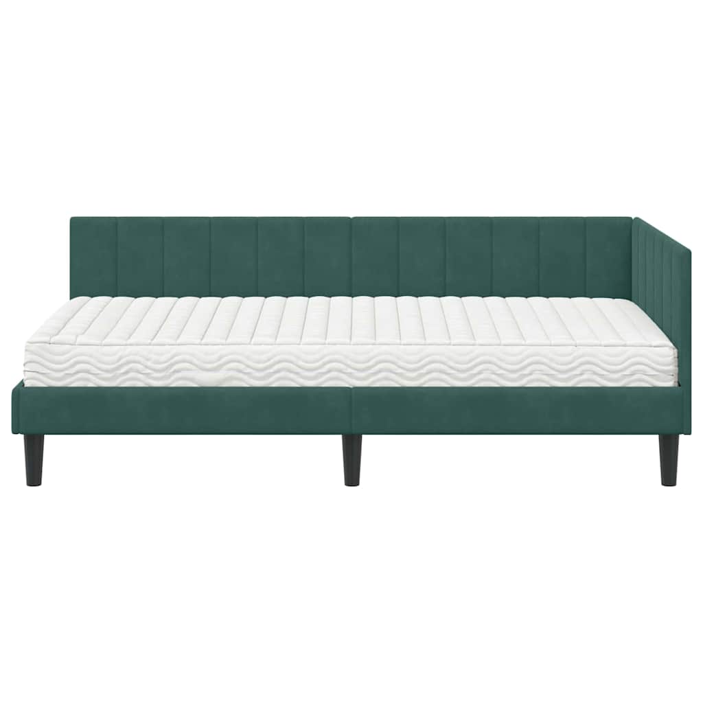 vidaXL Κρεβάτι γωνίας με στρώμα με κεφαλάρι 2 pcs Πράσινο Βελούδο