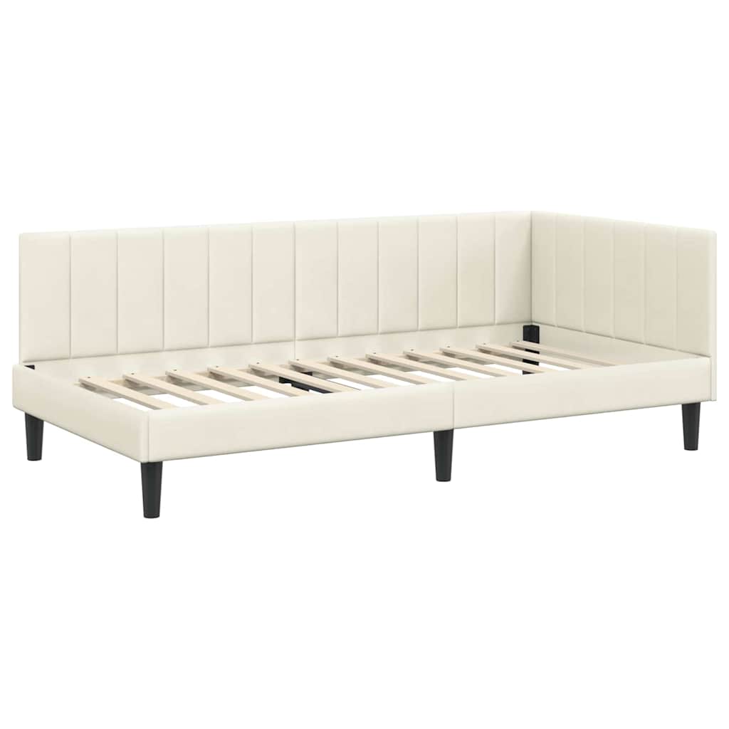 vidaXL Κρεβάτι γωνίας με στρώμα με κεφαλάρι 2 pcs Κρεμ Βελούδο