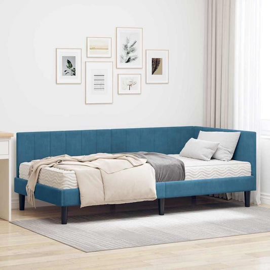 vidaXL Κρεβάτι γωνίας με στρώμα με στρώμα 2 pcs Μπλε Βελούδο