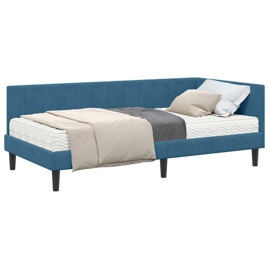 vidaXL Κρεβάτι γωνίας με στρώμα με στρώμα 2 pcs Μπλε Βελούδο